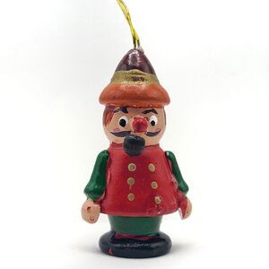 Hand-Painted Vintage Elf Soldier Ornament Taiwan 2.5" Wooden Christmas Decor